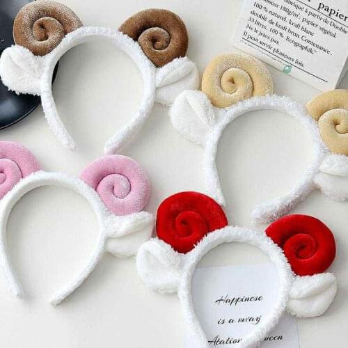 Cute Sheep Horn Lamb Ear Soft Fleece Women Headband Makeup Head Band Hair Band for Wash Face Shower Hair Accessories