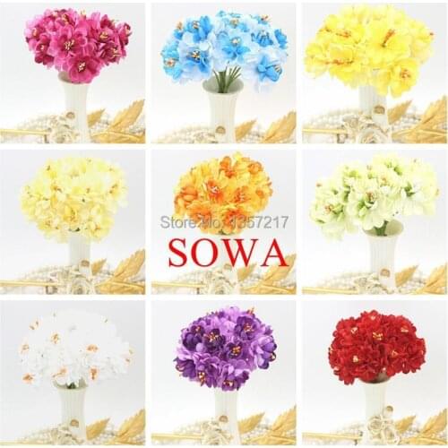 Sale! 3.5-4cm Head Multicolor Mulberry Fabric Flower Bouquet/Wire Stem/ Wedding Scrapbooking Artificial Apple Flowers(30pcs/lot)