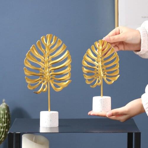 Modern Home Decoration Gold Ginkgo Leaf Office Accessories For Living Room Ornament Leaves Statue Miniature Metal Desktop Decor