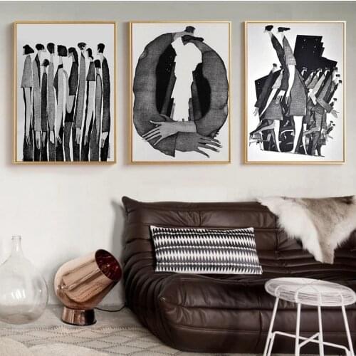 Modern Black White Abstract Characters Fashion Canvas Paintings Posters Prints Wall Art Pictures Living Room Home Decor Cuadros