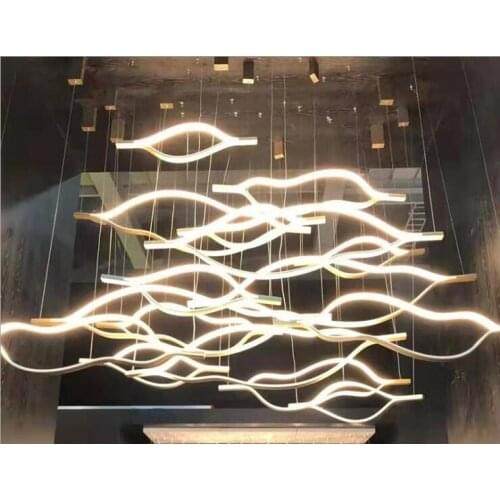 Special-shaped wave LED chandelier copper light luxury simple Nordic model house villa modern simple atmosphere