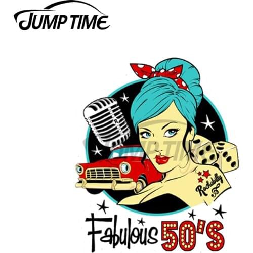 Jump Time 13 x 13cm For 50s Rockabilly 1950s Sock Hop Dance Party 50s Pin Up Girl Car Stickers Body for Car Windshield Decal VAN