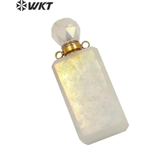 WT-P1651 Long Square Aura crystal quartz stone perfume bottle pendant for necklace design women wedding anniversary gift pendant