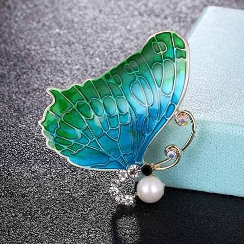 Zlxgirl jewelry Perfect Colorful Enamel butterfly brooches accessories fine women wedding bridal jewelry Pearl hijab pins bijoux