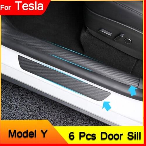 2021 New Car Door Sill Protector Scuff Plate Pedal Bumper Strip For Tesla Model Y Sticker Anti Kick Pad Leather Cover