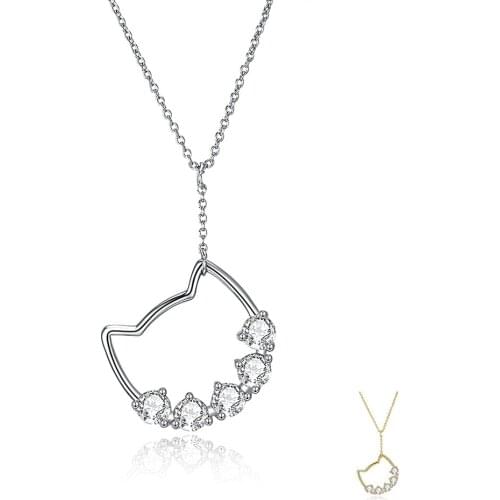 ZEMIOR Necklaces For Female Genuine 925 Sterling Silver Cat Head Shape Pendant Trendy Austria Crystal CZ Necklace Fine Jewelry