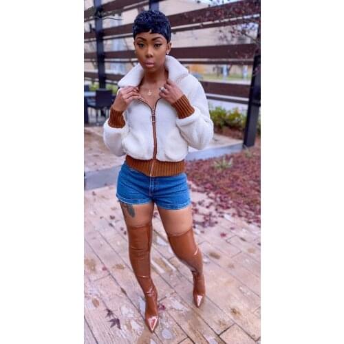 RMSFE 2021 Womens Long Sleeve Lapel Zipper Fashion Casual Temperament Cashmere Zipper Top Coat