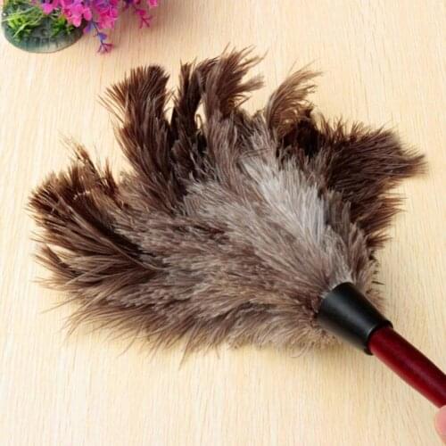 1PC Natural Ostrich Feather Fur Dust Duster Anti-static Cleaning Tool With Wooden Handle Grey Feather Duster Home Clean Supplies