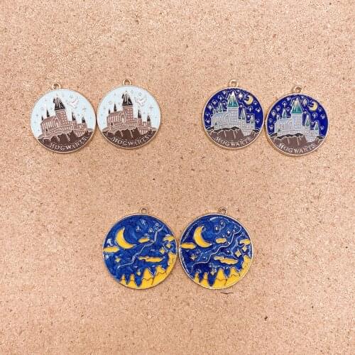 10pcs/pack Castle Moon Mountain Enamel Charms Metal Pendant for Earring DIY Jewelry Accessories