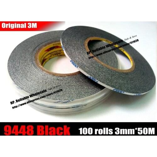 100x 3mm*50M 3M 9448 Black Double Sided Adhesive Tape fit for Cellphone LCD Touch Screen Panel Glass Display Repair