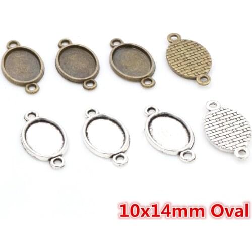 20pcs 10x14mm Inner Size Antique Silver Plated Bronze Two Loop Style Cameo Cabochon Base Setting Pendant necklace findings