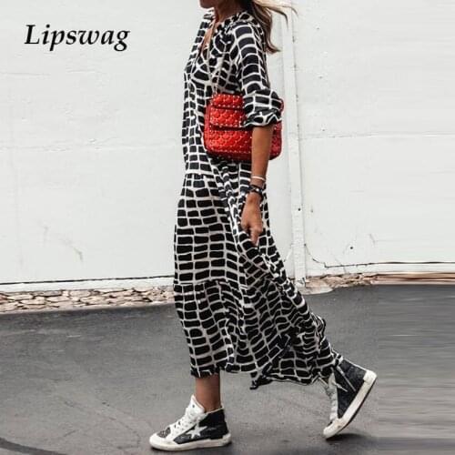 2021 Summer Sexy V Neck A-Line Loose Dresses Casual Long Sleeve Pleated Maxi Dress Vintage Spring Leopard Women Long Party Dress