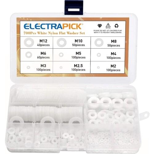 700 Pcs White Nylon Flat Washers Nylon Gasket Round Spacer Washers Seals Assortment Set for Mechanical M2-M12