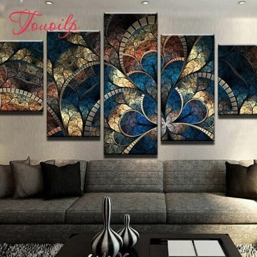 Touoilp diy diamond painting 5 Panel Fantasy Flowers For Living Room Home Decor 5d Diamond Embroidery Abstract Cross Stitch kits
