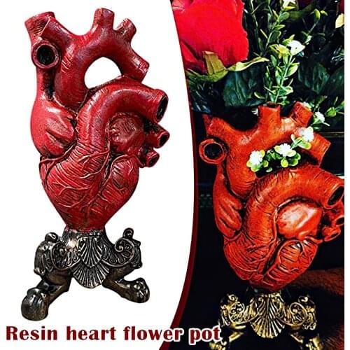 Anatomical Heart Vase Ornament Resin Flower Pot Desktop Decor Desk Table Living Room Home Decoration Accessories