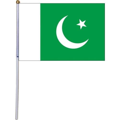 Free shipping xvggdg 100pcs Pakistan Hand Waving Flag 14*21cm Pakistan Small National Flags with Plastic Flagpoles