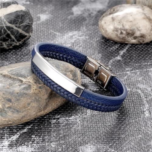 Fashion Male Jewelry Stainless Steel Bangles Handmade Braided Genuine Leather Bracelet Charm Rope Chain For Men Women Gifts