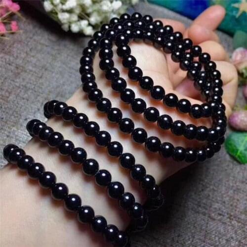 Natural Black Tourmaline Stretch Prayer Round Beads Bracelets For Women Femme Charm Bracelet
