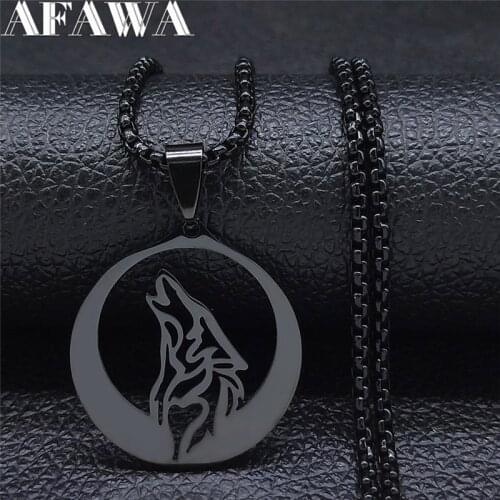 2021 Moon Wolf Stainless Steel Necklaces Pendant for Men/Women Black Color Necklaces Chain Jewelry collares de hombre N3123S02