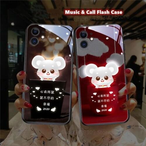 Cute Couples Pet Pig Phone Case For iPhone 12 mini 11 Pro Max 7 8 plus X XR XS Max Back Cover Funny Cartoon LED Flash Capa