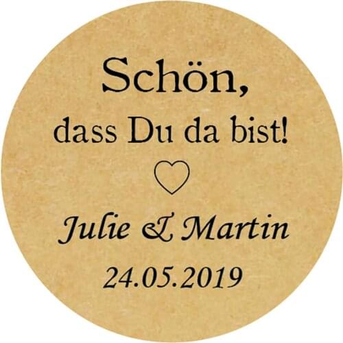 DouxArt 100pcs Schon dass du da bist Personalized Stickers Seals, 40mm Wedding Marriage Baptism Communion Thanks Labels P001DE