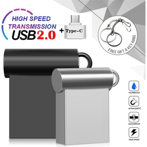 Super Mini Metal Pen Drive Ring Type-C Usb Flash Drive 32GB Flash Memory Card Waterproof Gray Pendrive 64GB 16G 8G 4GB Usb Stick
