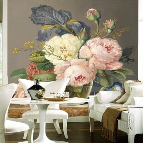Custom wallpaper hanging painting hand-painted oil painting flower living room decoration painting home decoration 3d wallpaper
