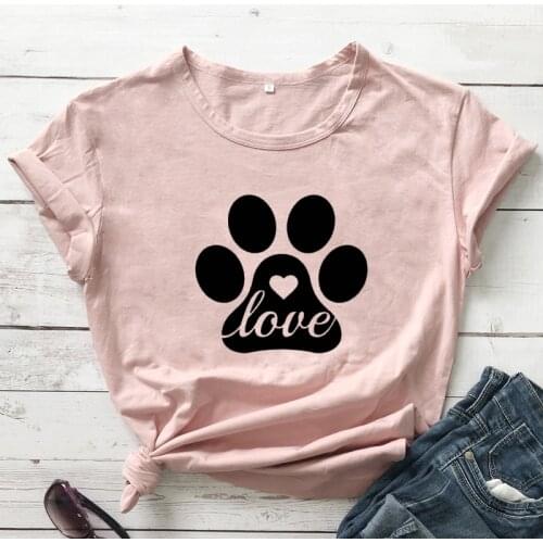 Love Heart Paw 100% Cotton T-shirt Cute Animal Lover Gift Tshirt vestido Funny Women Graphic Dog Mom Tee Shirt Top Dropshipping