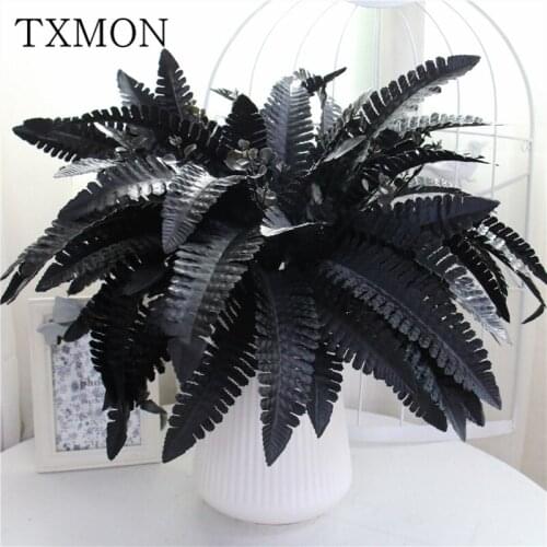 Simulation 7 Heads Black Persian Grass Ferns Persian Leaves Flower Arrangement Decoration Plant Wall Artificial Silk Leaves