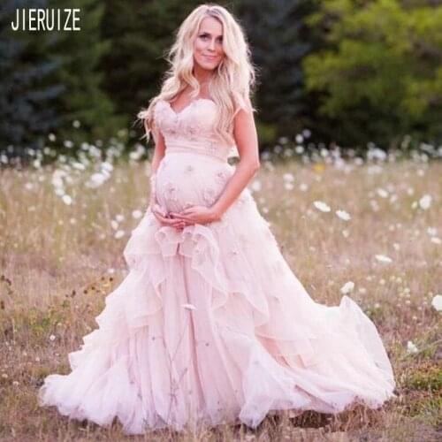 JIERUIZE Romantic Boho Wedding Dresses Sweetheart Backless Handmade Flowers Tiered Pregnant Woman Bridal Gowns robe de mariee