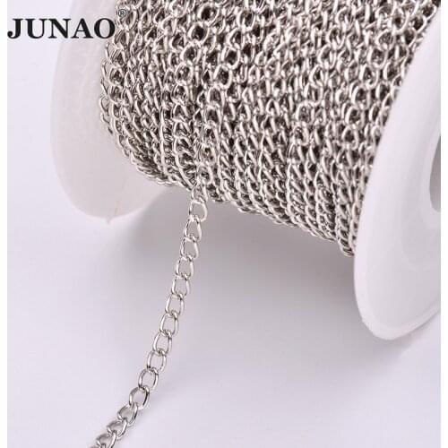 JUNAO 3mm 6mm Silver Gold Metal Chain Trim Rhinestone Tassel Fringe Sewing Tape Steel Link Chains for Clothes Home Decoration