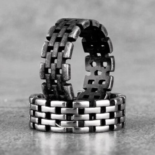 Vintage Black Hollow Chain Stainless Steel Mens Rings Punk Hip Hop Simple for Male Boyfriend Jewelry Creativity Gift Wholesale