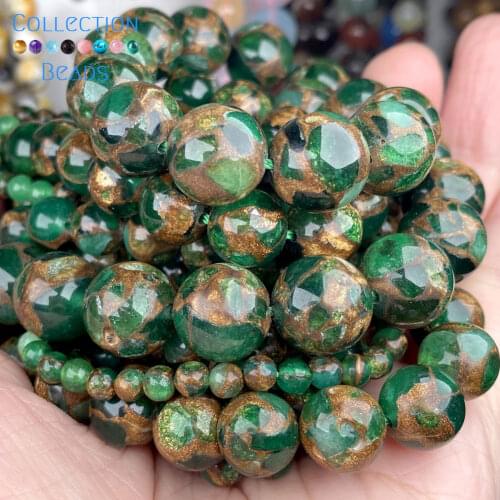 Natural Stone Green Cloisonne Stones Loose Spacer Round Beads For Jewelry Making 4-12 MM DIY Bracelet Accessories Wholesale