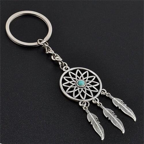 Hot! Dream Catcher Feather Key Chain Tassels Tone Silver Color Keyring Keychain Gift For Women Wholesale