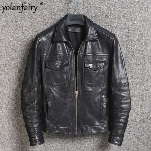 Mens Sheepskin Coat Spring Autumn Genuine Leather Jacket Men Short Motorcycle Luxury Leather Coat chaquetas hombre 16-22 KJ4126