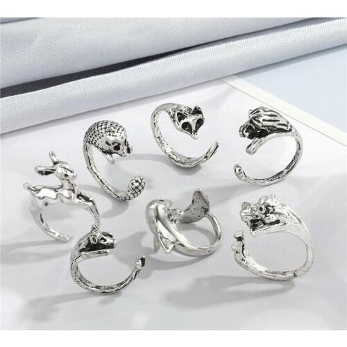 1PC New Vintage Cute Animal Fox Rings For Women Men Hip Hop Funny Hippo Pig Deer Dolphin Open Mens Ring Jewelry Gift R344