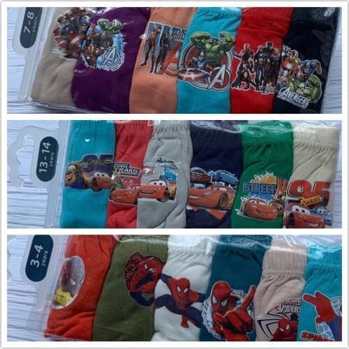 6Pcs/lot Baby Boys Girls Underwear Marvel Spiderman Mickey Mouse Elsa Disney Cartoon Cars Cotton Panties for Children Underpants