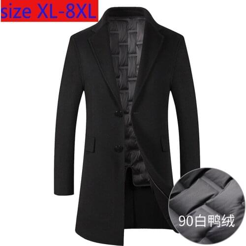 New Arrival Wool Double Sided Cloth Overcoat Large Men Casual Detachable Liner Long White Duck Down Thick Plus Size M-6XL 7XL8XL