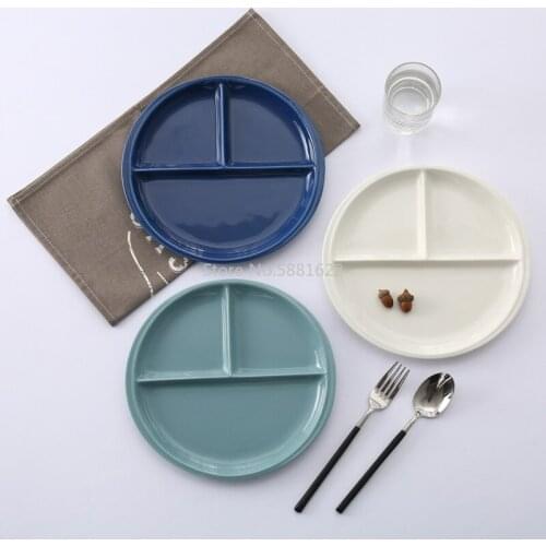 New Simple Nordic Style Bone China 10-inch Fast Food Plate Color Glazed Ceramic Steak Breakfast Plate Split Disc