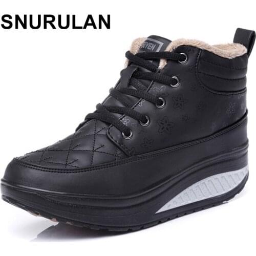 SNURULAN Footwear Winter Women Boots Platform Ankle Boots Wedge Plush Snow Boots for Women Fur Fashion Shoes WomanE539