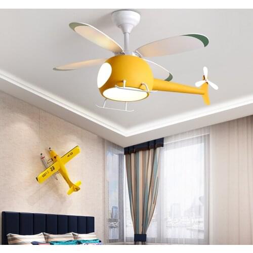 Ceiling fan lamps for childrens rooms Nordic Girl bedroom toy room macarons Ceiling Electric fan LED airplane Hanging lights