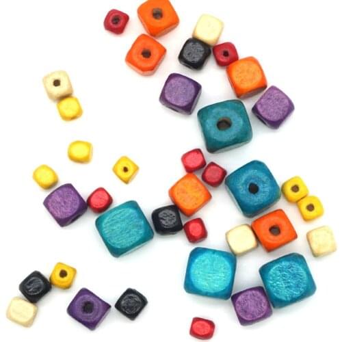 100pcs/lot Painted Colorful Square Wood Beads 4 6 8 10mm Cube Natural Wood Rondelle Beads for DIY Bracelets Jewelry Materials