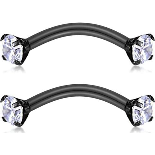 JFORYOU 16G CZ Stone Curved Barbell Eyebrow Piercing Tragus Daith Rook Conch Earring Belly Ring Piercing Jewelry 3/8" (10MM)