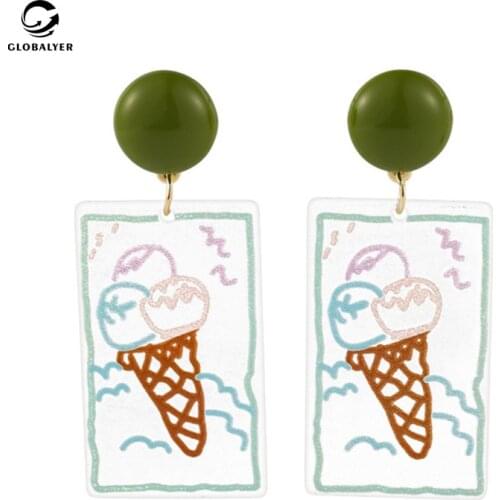 Non allergic needle Korean Retro Geometry Ice cream Earrings Summer Small fresh Color painting Graffiti Acrylic Earrings 828