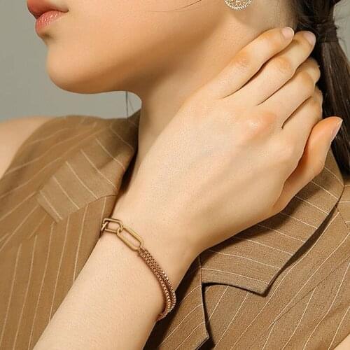 Stylish Paper Clip Link Chain Bracelet Stainless Steel Double Box Links Adjustable Women Charm Jewelry