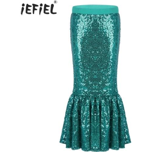 Kids Girls Mermaid Tail Skirt Cosplay Party Birthday Performance Fashion Shiny Sequins Tight Skirt Maxi Skirt Kids Clothes