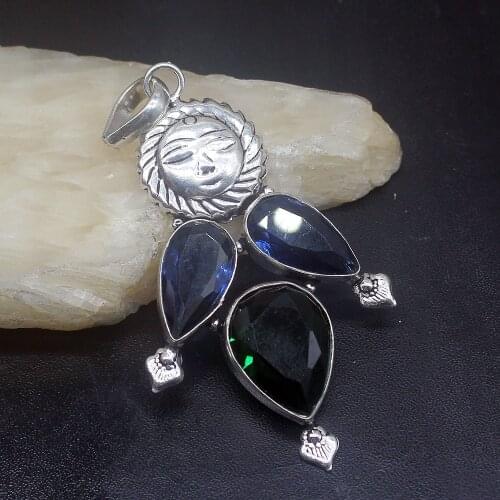 Gemstonefactory Jewelry Big Promotion 925 Silver Gorgeous Shiny Green Blue Topaz Women Ladies Gifts Necklace Pendant 1014