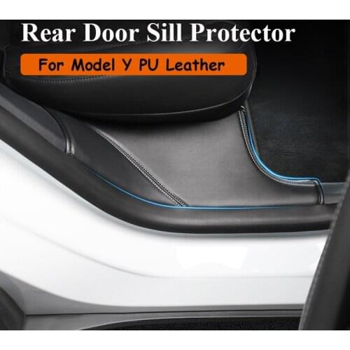 Rear Door Sill Protector, for Tesla Model Y PU Leather Anti Kick Pad Door Sill Scuff Pad