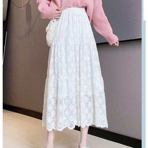 Spring And Autumn 2021 New High-waist Mid-length Lace Skirt Fairy A-line All-match Skirt Gothic Clothes