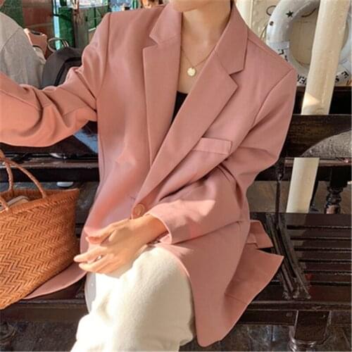 Women Suits Coat Spring Casual Sweet Loose Mid-length Double Breasted Straight Oversize Female Blazers Chic Outwear Suit Jackets